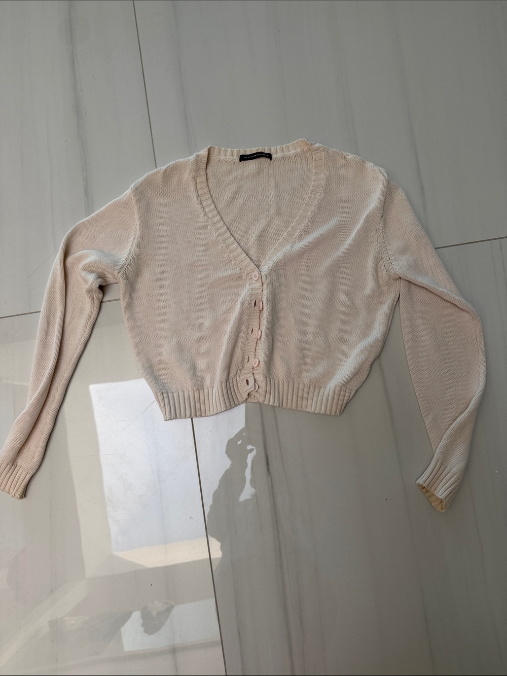 Brandy Melville, Cropped Cream V-Neck Button Cardigan Sweater